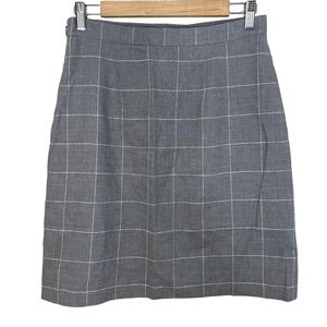 Ann Taylor Linen Blend Windowpane Plaid Gray Pencil Skirt size 2 - runs big
